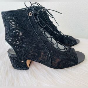 New! laurence dacade paris semelle cuir black lace tie ankle booties size 38